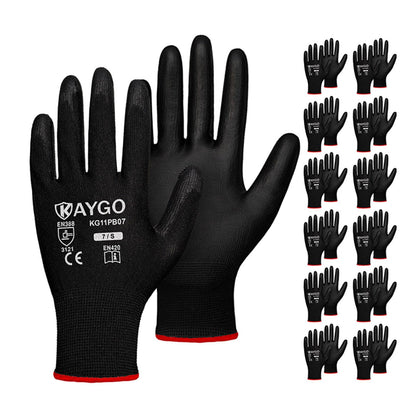 KAYGO Safety Work Gloves for Men Women, PU Coated Palm & Fingers, KG11P