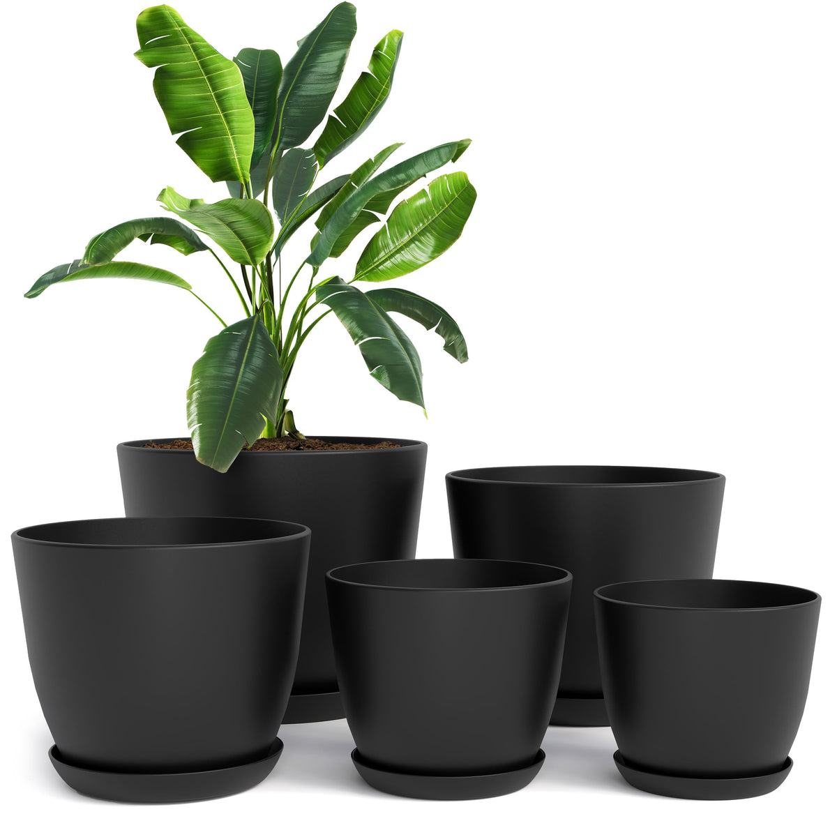 Plant Pots Indoor with Drainage, 5 Pack Multi-Size Planters Set, White