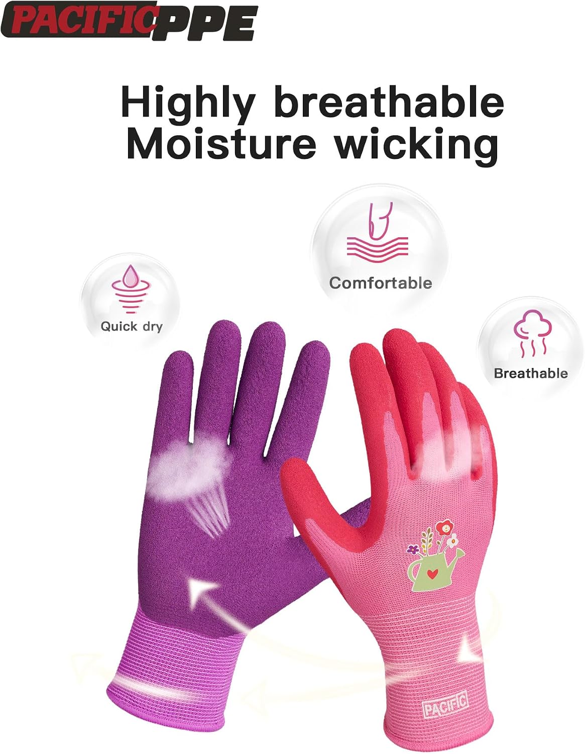 PACIFIC PPE 6 Pairs Gardening Gloves for women, Rubber Coated Garden Gloves, Ladies Yard Work Gloves, Breathable, Purple & Yellow & Red, Small