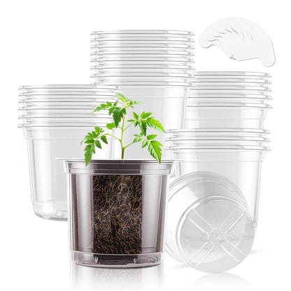 SupKing Clear Nursery Pots 5/4/3.5 Inch Plastic Seed Starter Plant Flower Pot with Drainage Holes for Transplanting Succulents Cuttings Seedlings 15 Labels (12Pcs)