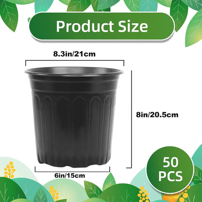 50 Pcs 2 Gallon Nursery Pots,Thickened Soft Plastic Plant Pots with Holes,Garden Flower Seedling Pot Container for Seedling,Cuttings,Transplanting (Black)