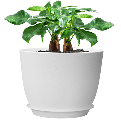 UOUZ 12inch Large Plant Pot, Modern Plastic Planter with High Driange Holes and Saucer for Indoor Outdoor Garden Plants and Flowers, Black