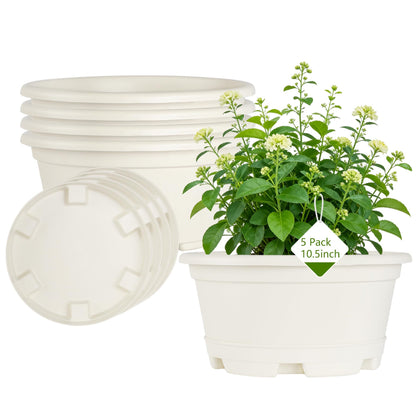 KPUVX 5 Pack 10.5 inch Plant Pots, Plastic Flower Pot