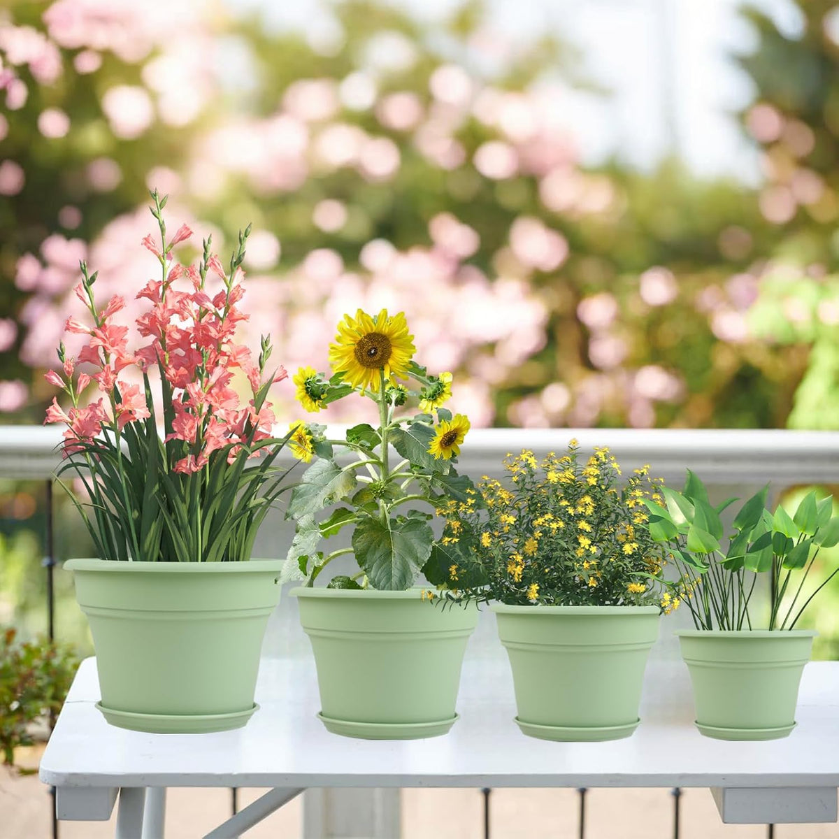 Pottiffe Plant-Pots-Planters-Indoor-Outdoor, 10 inch 4 Pack Green