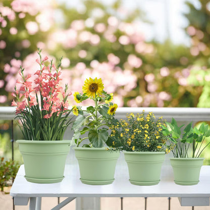 Pottiffe Plant-Pots-Planters-Indoor-Outdoor, 10 inch 4 Pack Green