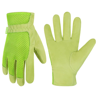HANDLANDY Work Gloves for Women, Breathable Leather Gardening Glove for Yard Maintenance, Hand Protection with Touch Screen