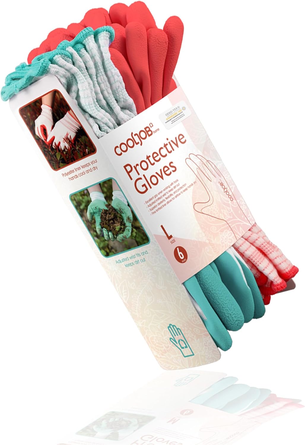 COOLJOB 6 Pairs Gardening Gloves for Women, Breathable Rubber Coated, L