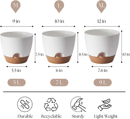 TYMENSH Plant Pots 12/10/9 Inch Set of 3, Self Watering Planters with Drainage Holes and Water Reservoir, Heavy Duty Plastic Flower Pots for Indoor Outdoor Plants, White