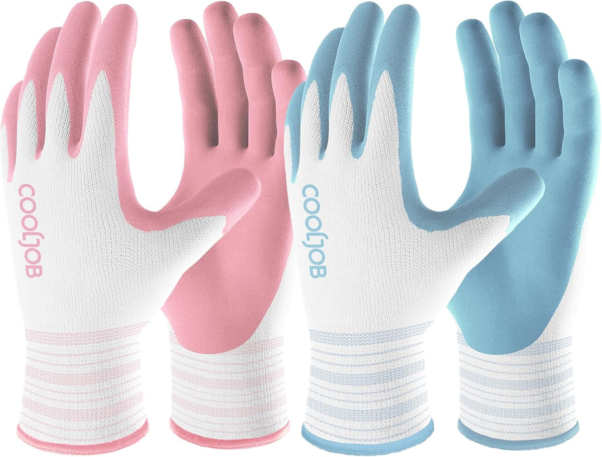 COOLJOB 2 Pairs Gardening Gloves for Women, Breathable Rubber Coated, M