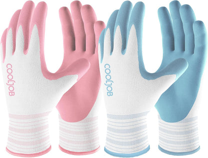 COOLJOB 2 Pairs Gardening Gloves for Women, Breathable Rubber Coated, M