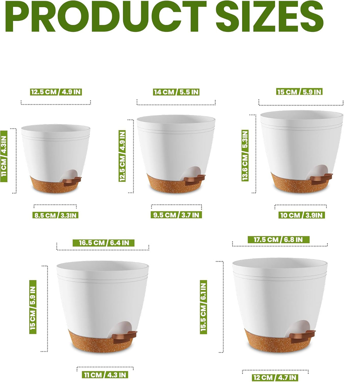 Utopia Home Self Watering Pots for Indoor Plants 6.8"/6.4"/5.9"/5.5"/4.9" Set of 5, Planters for Indoor Plants, Small Multi-Size Flowerpot, Plant Pots with Drainage & Reservoir (White)