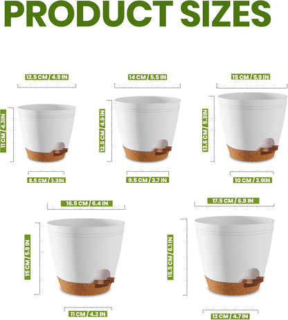 Utopia Home Self Watering Pots for Indoor Plants 6.8"/6.4"/5.9"/5.5"/4.9" Set of 5, Planters for Indoor Plants, Small Multi-Size Flowerpot, Plant Pots with Drainage & Reservoir (White)