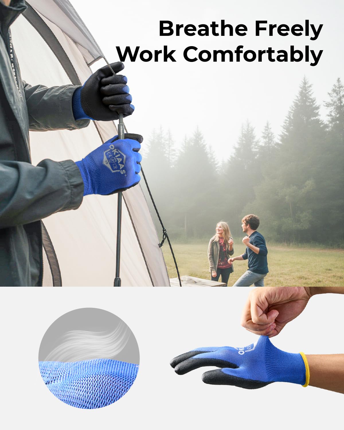 OKIAAS Men's Ultra-Thin and Lightweight Working Gloves with Grip, 12 Pairs, Black, Medium