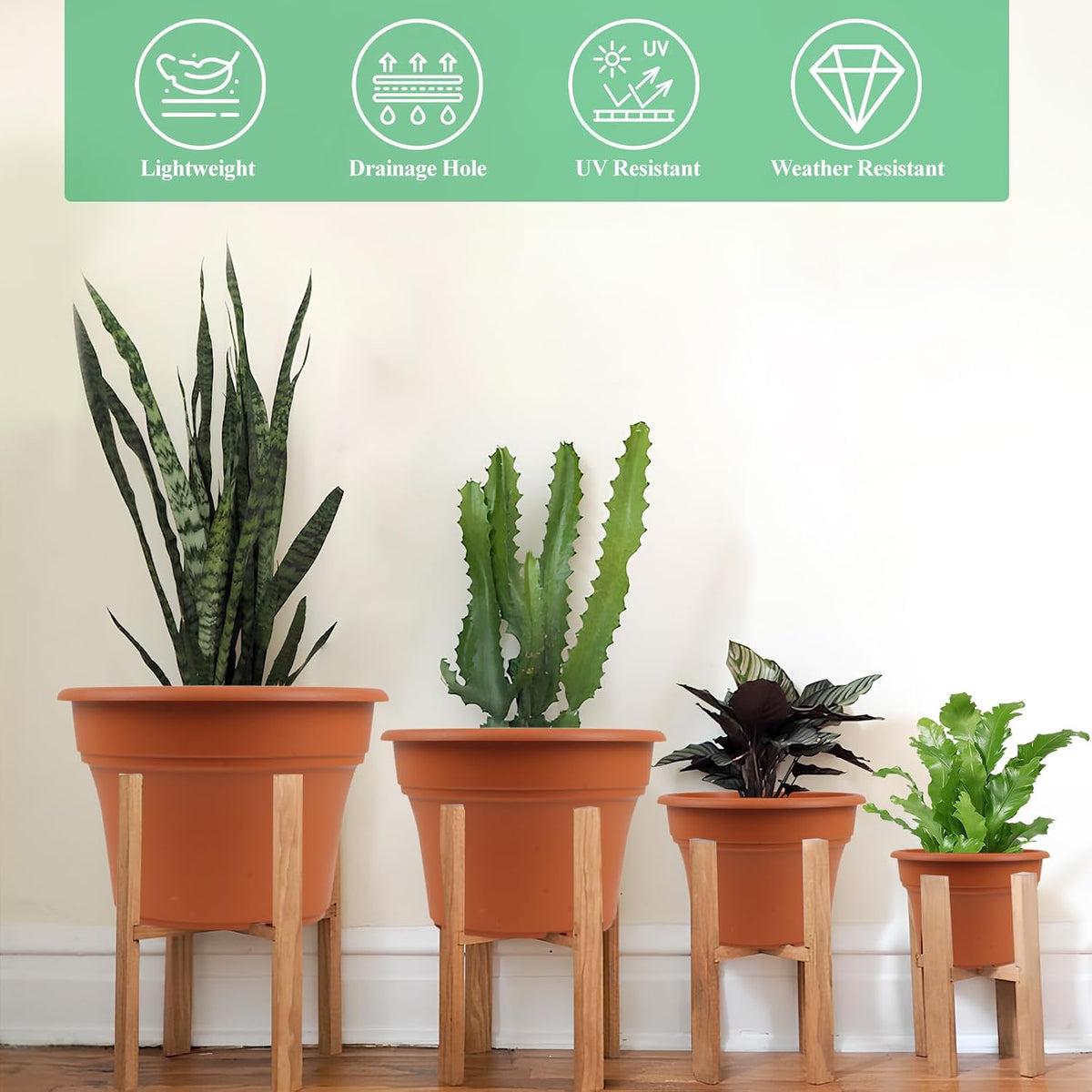 Pottiffe Plant-Pots-Planters-Indoor-Outdoor, 10 inch 4 Pack Terracotta