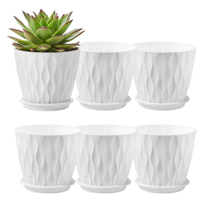 FaithLand 6-Pack 6-Inch Plastic Plant Pots with Saucers | Thickened PP Material, Modern Wave Texture, Enhanced Drainage for Indoor/Outdoor Garden Plants | Multicolor Value Set