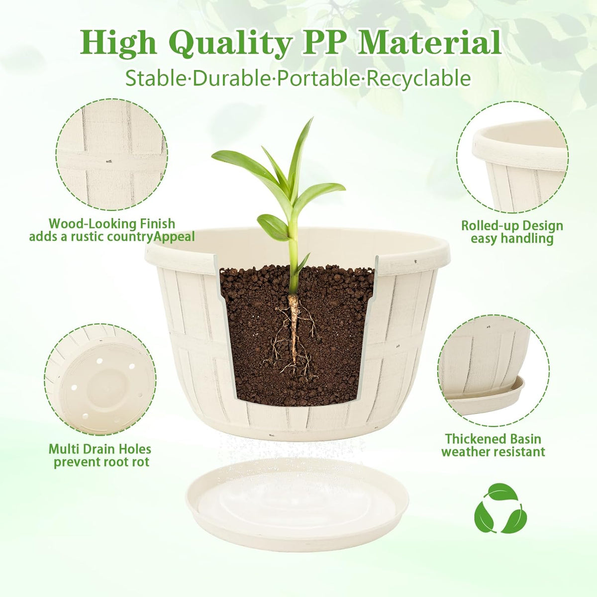 Quarut 4 Pack 10 inch Flower Pots,Plastic Plants Pots Outdoor