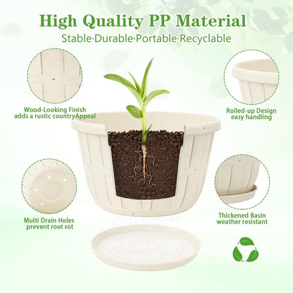 Quarut 4 Pack 10 inch Flower Pots,Plastic Plants Pots Outdoor