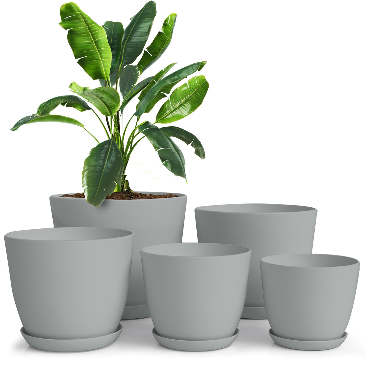 Plant Pots Indoor with Drainage, 5 Pack Multi-Size Planters Set, White
