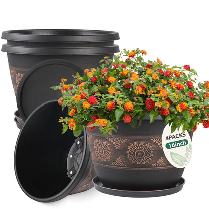 Usocik 12 Inch Plant Pots, 4 Pack, Copper Retro Floral