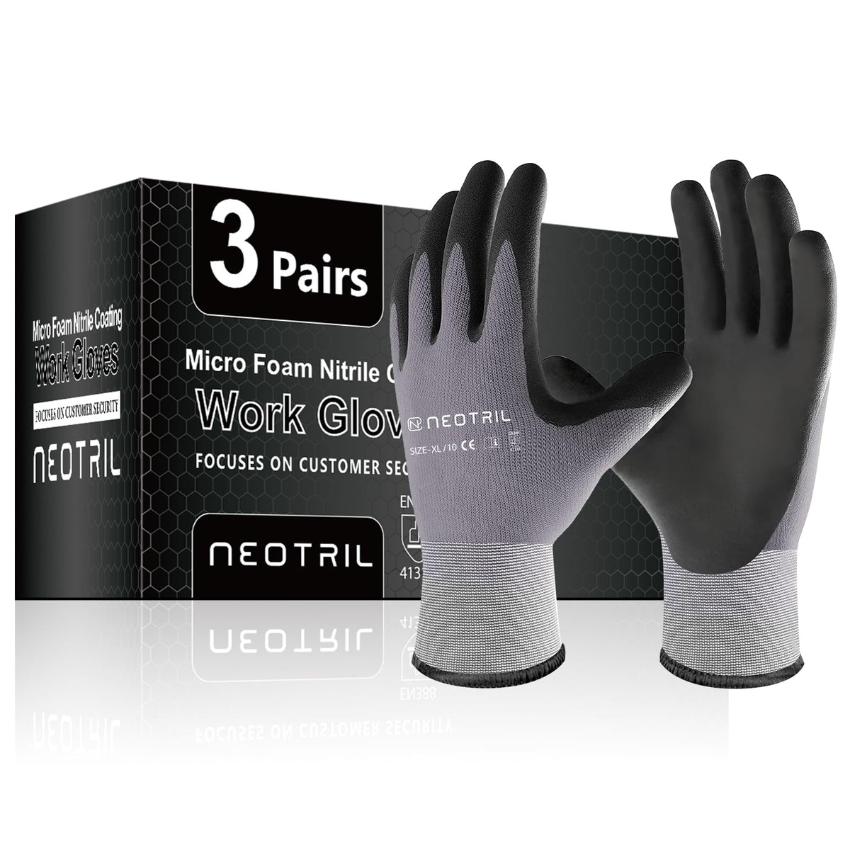 NEOTRIL Safety Work Gloves MicroFoam Nitrile Coated-3/6/12/36 Pairs,Breathable Nylon Working Gloves for Men Women