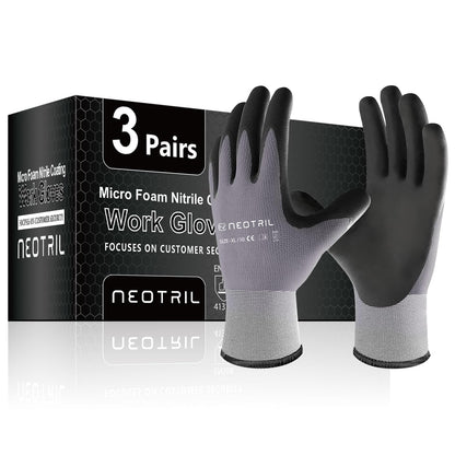 NEOTRIL Safety Work Gloves MicroFoam Nitrile Coated-3/6/12/36 Pairs,Breathable Nylon Working Gloves for Men Women