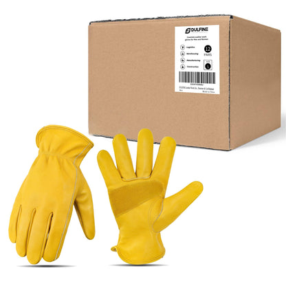 DULFINE Cowhide Leather Gardening Work Gloves for Men 1/3/12 Pairs