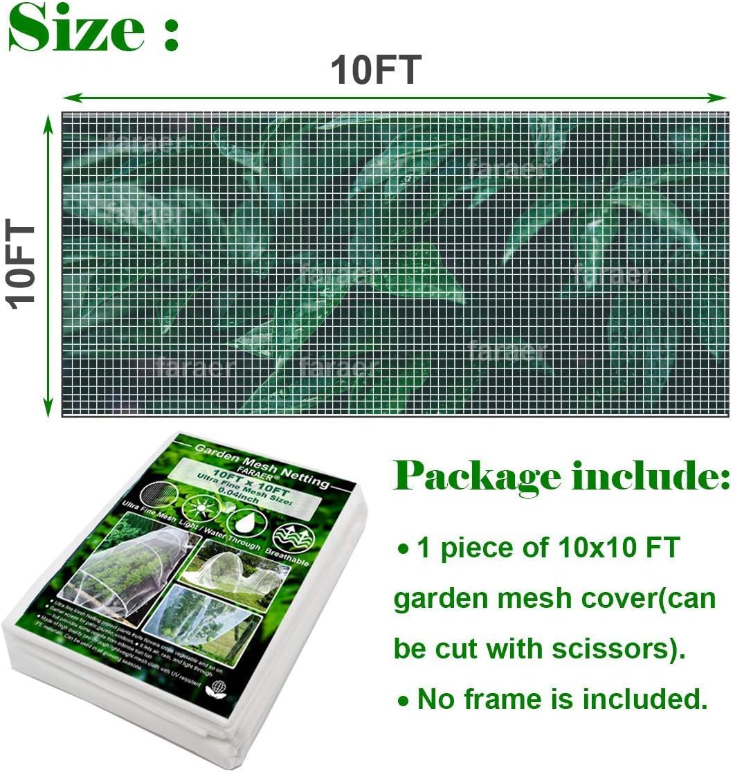 Garden Barrier Netting, Plant Covers 10x10Ft Ultra Fine Mesh Netting Protect for Vegetable Plants Fruits Flowers Crops Greenhouse Row Covers Raised Bed Barrier Screen Birds Protection Net (10x10ft)