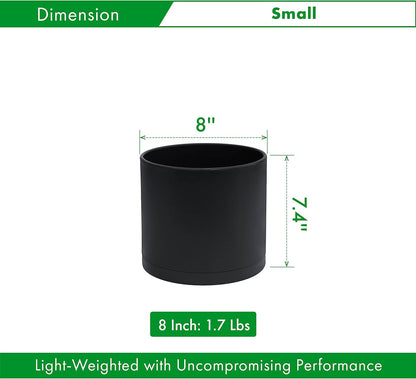 D'vine Dev Plastic Planter Pot with Saucer, 8 in, Black, 74-X-B-1