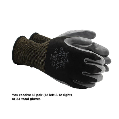 SHOWA Atlas 370 Nitrile Palm Work Gloves, Black, Medium, 12-Pack