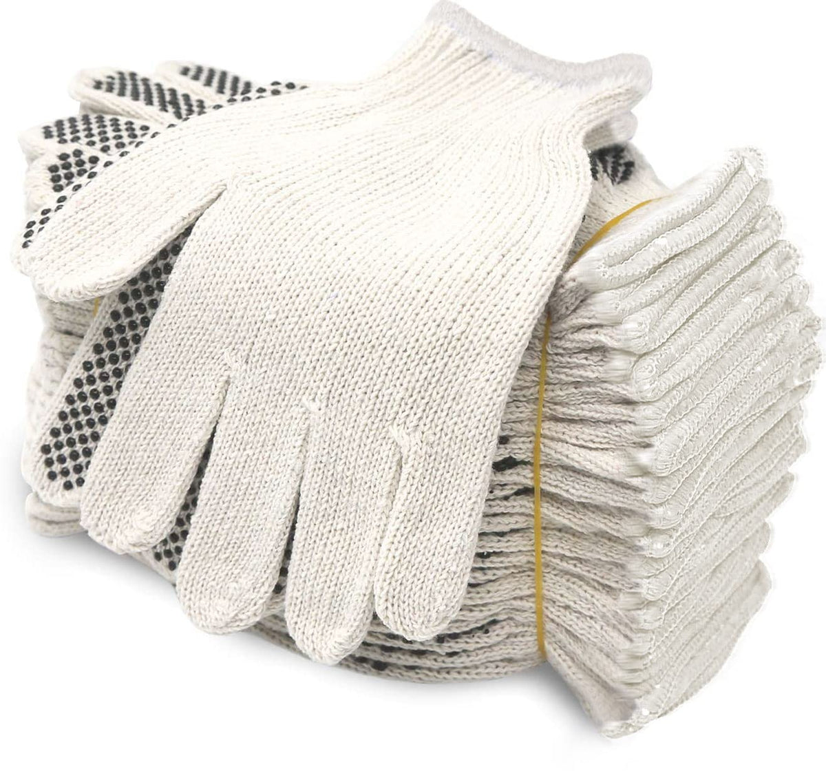 Evridwear Cotton Polyester String Knit Shell Safety Protection Work Gloves for Painter Mechanic Industrial Warehouse Gardening Construction Men & Women 12 Pairs, With Two Side dots, L Size