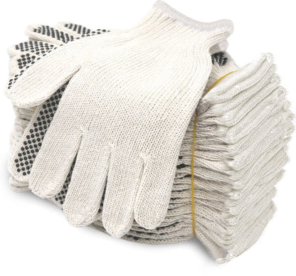 Evridwear Cotton Polyester String Knit Shell Safety Protection Work Gloves for Painter Mechanic Industrial Warehouse Gardening Construction Men & Women 12 Pairs, With Two Side dots, L Size