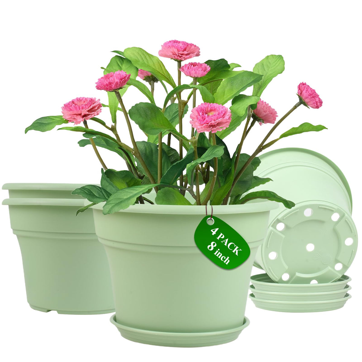 Pottiffe Plant-Pots-Planters-Indoor-Outdoor, 10 inch 4 Pack Green