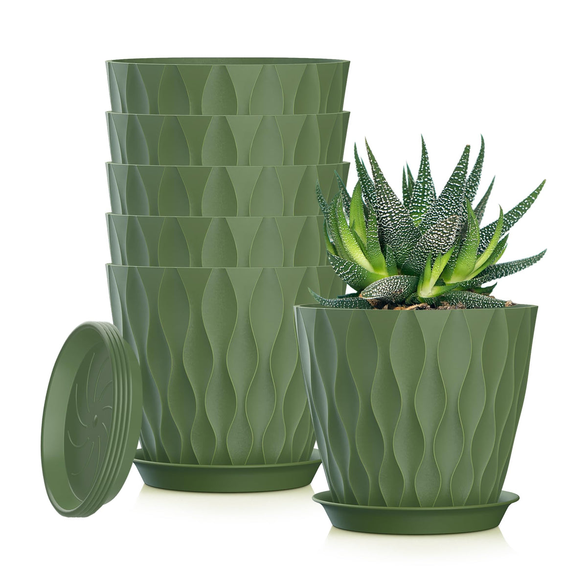 4 Inch Plant Pots, 6 Pack Indoor Flower Pots, Planters with Drainage Holes and Trays for Orchids, Violets, Succulents, Herbs, and Other Plants,White