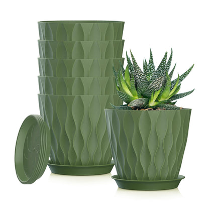 4 Inch Plant Pots, 6 Pack Indoor Flower Pots, Planters with Drainage Holes and Trays for Orchids, Violets, Succulents, Herbs, and Other Plants,White