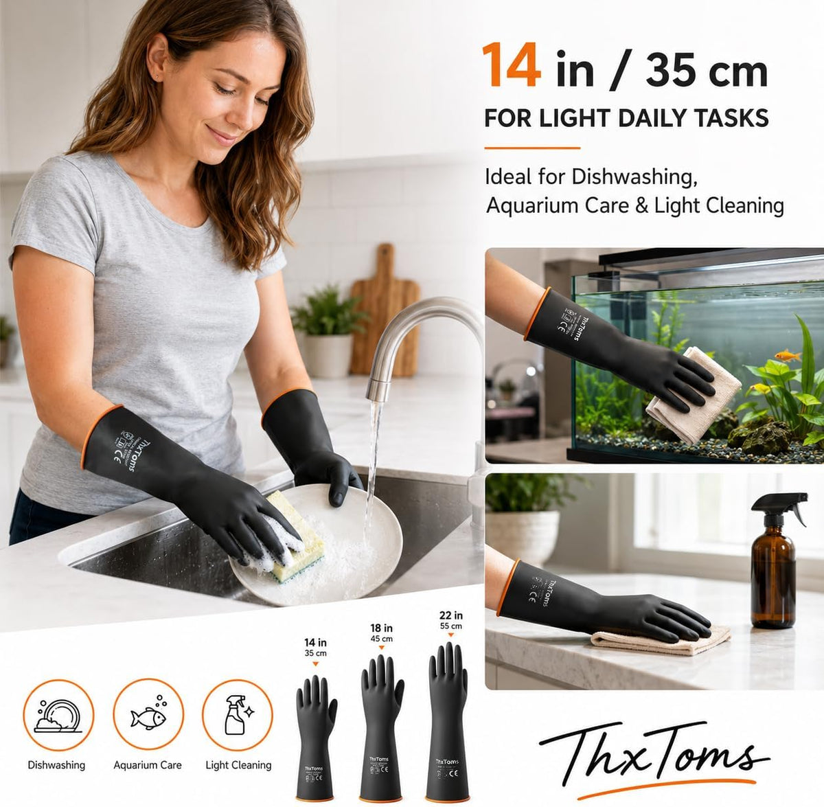 ThxToms Chemical Resistant Gloves, 28 Mil Heavy Duty Latex, 14 Inch, 1 Pair
