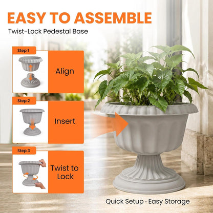 Usocik 10 Inch Outdoor Urn Planters, 2 Pack Pedestal Flower Pots