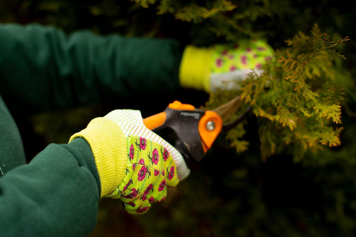 G & F Products G & F Women's Soft Cotton Jersey Gardening Gloves, Floral Print, PVC Dot Grip, Knit Wrist, Green, Red & Blue