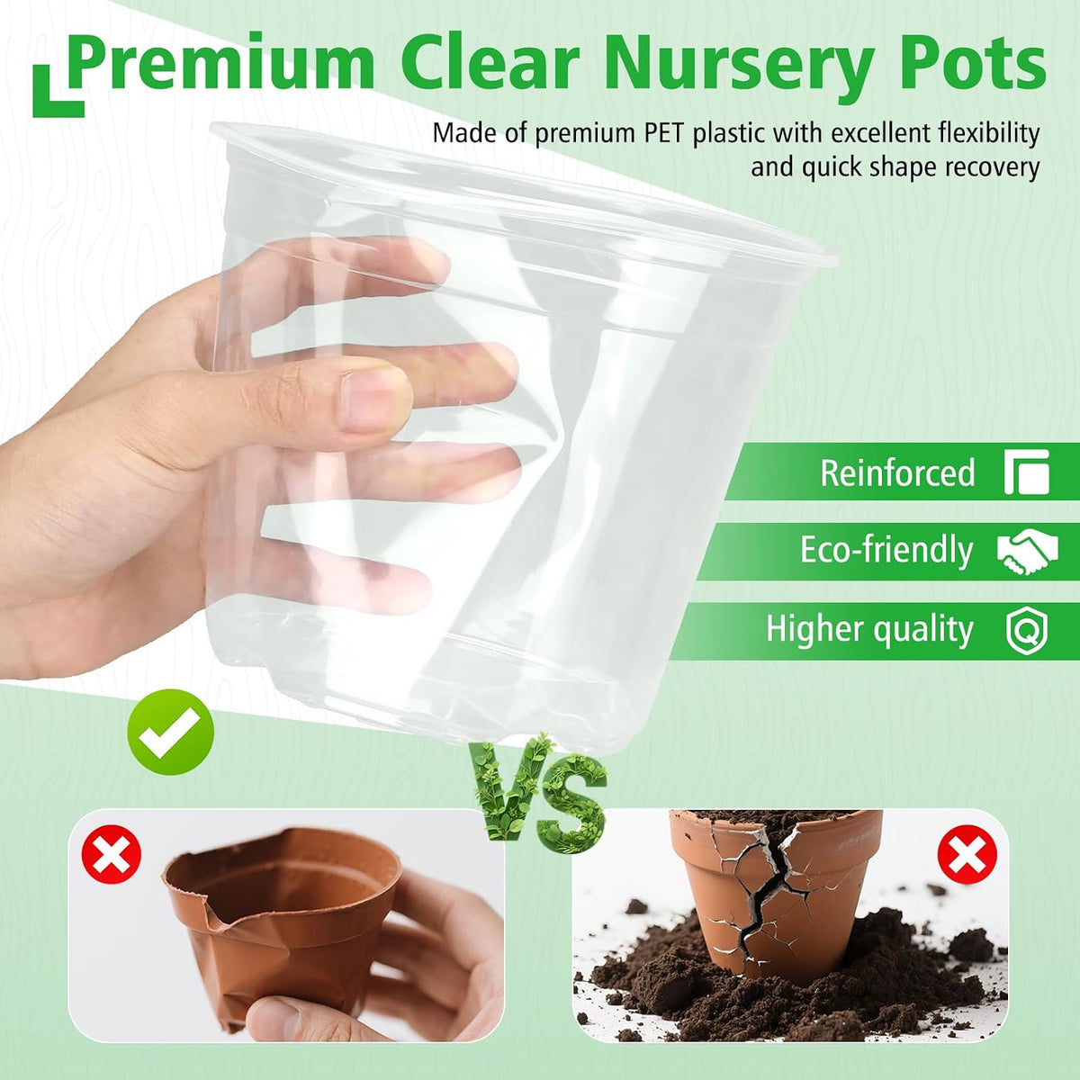 6/8/10 Inch Clear Nursery Pots with Drainage, Plastic Pots for Plants