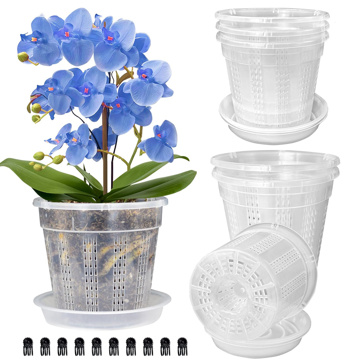 Orchid Pot, 2 Each of 4.3",5.5",6.1" Orchid Pots with Holes, Orchid Pots for Repotting, Plastic Orchid Planter for Indoor Outdoor Plants (2 Each of 4.3",5.5",6.1")