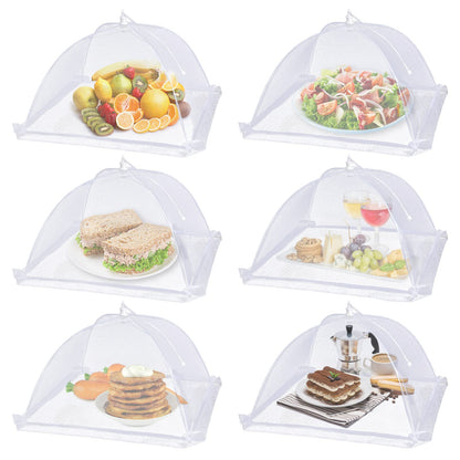 Large Food Cover,6 Pack Mesh Food Tent,17"x17",White Nylon Covers,Pop-Up Umbrella Screen Tents,Patio Net for Outdoor Camping, Picnics, Parties,BBQ,Collapsible and Reusable