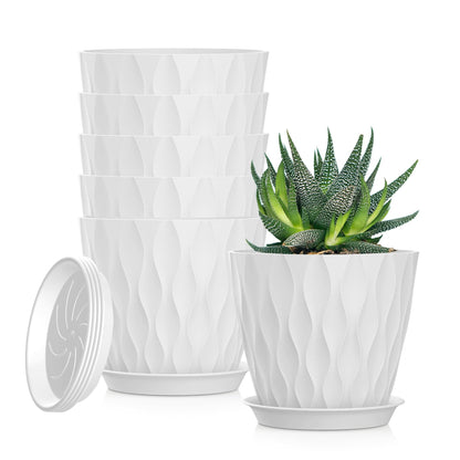 4 Inch Plant Pots, 6 Pack Indoor Flower Pots, Planters with Drainage Holes and Trays for Orchids, Violets, Succulents, Herbs, and Other Plants,White