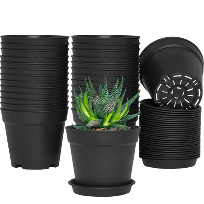 SwinDuck 28 Pack 4 inch Small Plant Pots, Plastic Planters with Drainage Holes and Saucers for Flowers Plants, Succulents, Seed Starting Pots, White