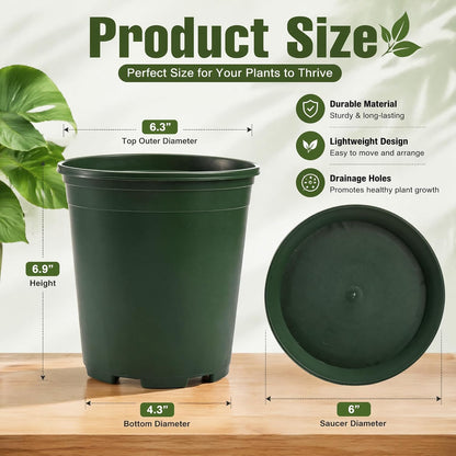 Fasmov 10PCS 1 Gallon Durable Nursery Pot Garden Flower Pots Nursery Plant Container Kit with 10 Pcs Matching Pallets