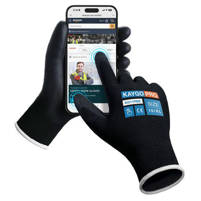 KAYGO Safety Work Gloves for Men Women, PU Coated Palm & Fingers, KG11P