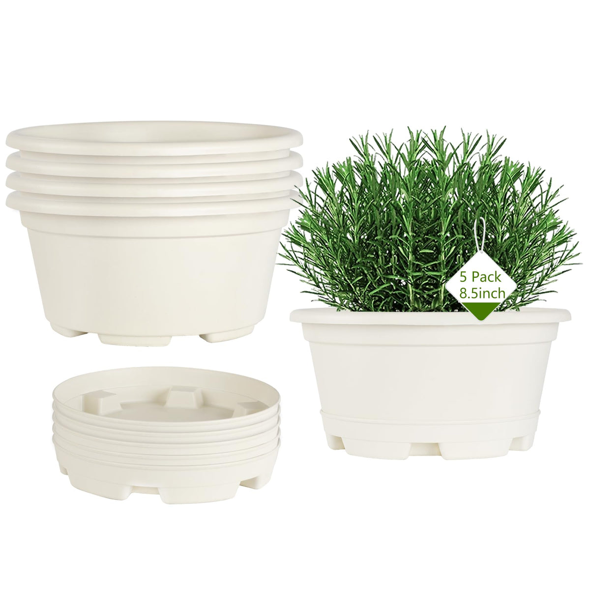 KPUVX 5 Pack 10.5 inch Plant Pots, Plastic Flower Pot