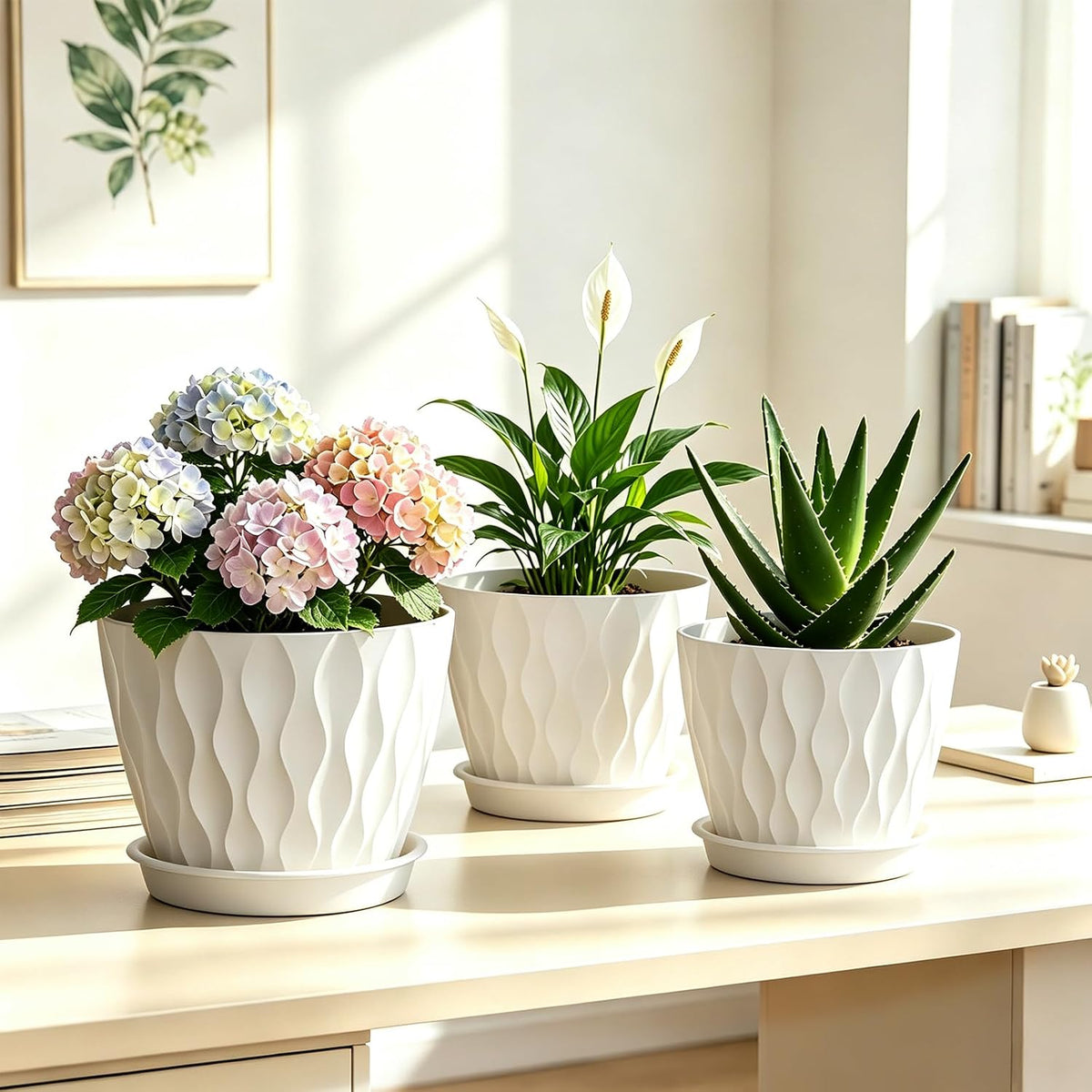 Plant Pots for Indoor Plants 3 Pack 10/9/8 Inch Plastic Planters