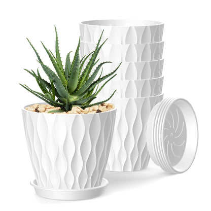 4 Inch Plant Pots, 6 Pack Indoor Flower Pots, Planters with Drainage Holes and Trays for Orchids, Violets, Succulents, Herbs, and Other Plants,White