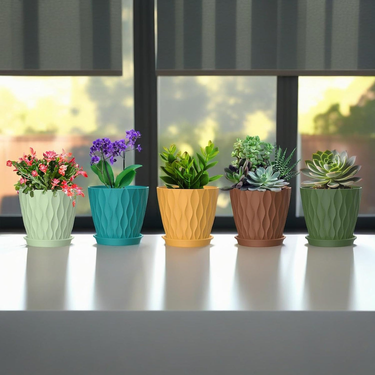 4 Inch Plant Pots, 6 Pack Indoor Flower Pots, Planters with Drainage Holes and Trays for Orchids, Violets, Succulents, Herbs, and Other Plants,Corolful