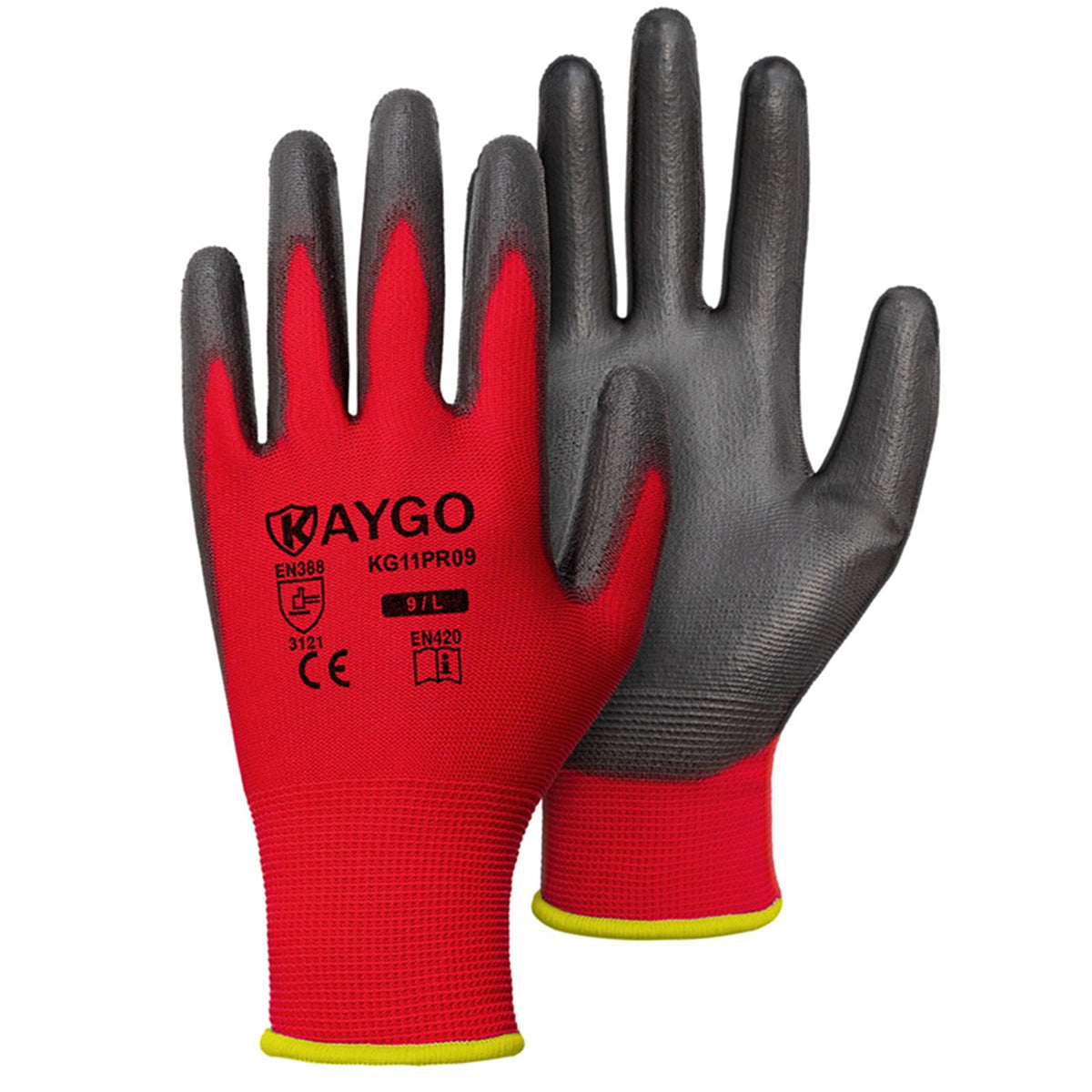 KAYGO Safety Work Gloves for Men Women, PU Coated Palm & Fingers, KG11P