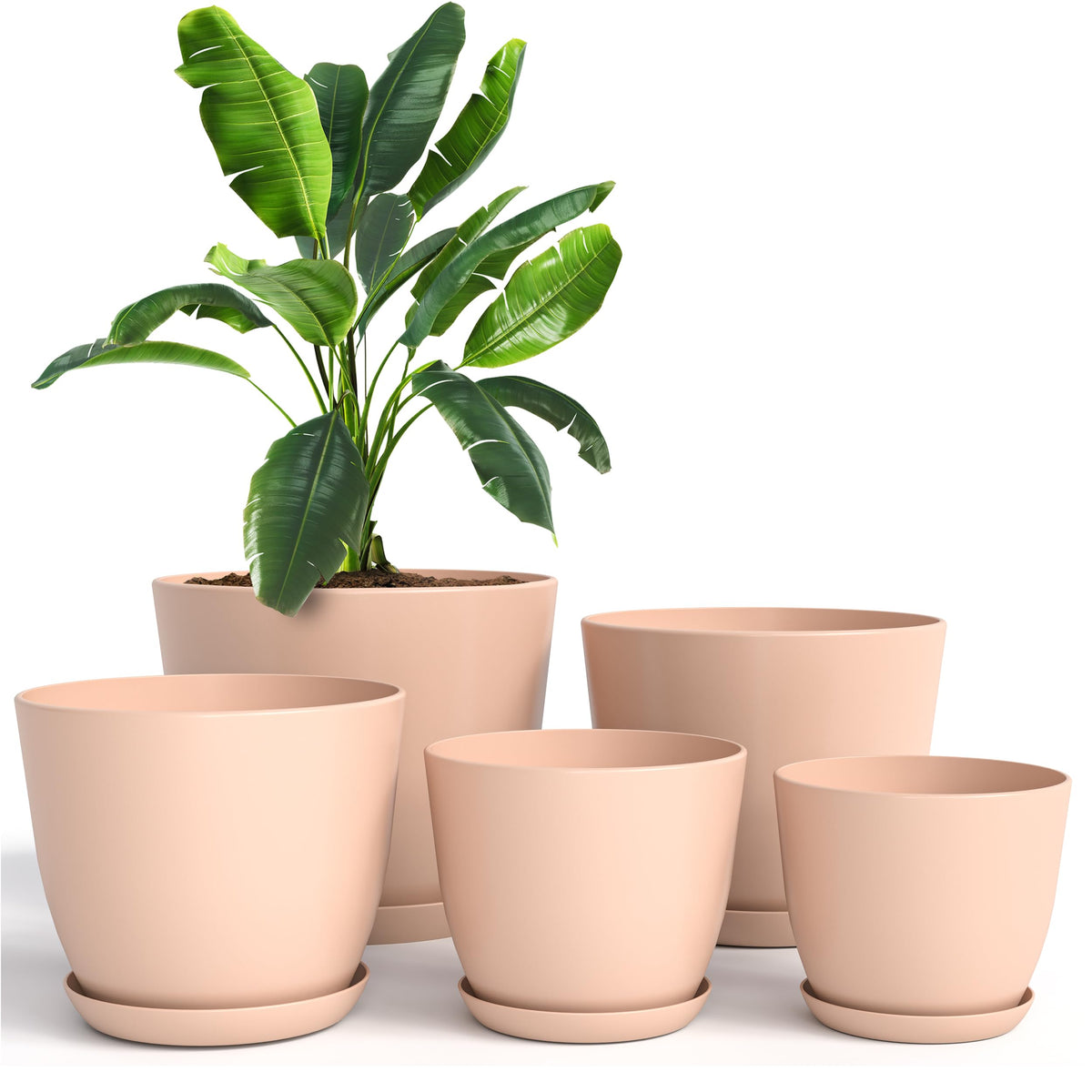 Plant Pots Indoor with Drainage, 5 Pack Multi-Size Planters Set, Black